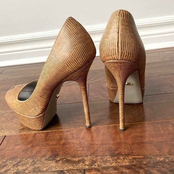 Sergio Rossi Beige Tan Snakeskin 5" Stiletto High Heels Peep Toe EUR 37.5 US 7 - Picture 4 of 6